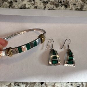 Sterling silver, jade, malachite  bracelet , earrings set